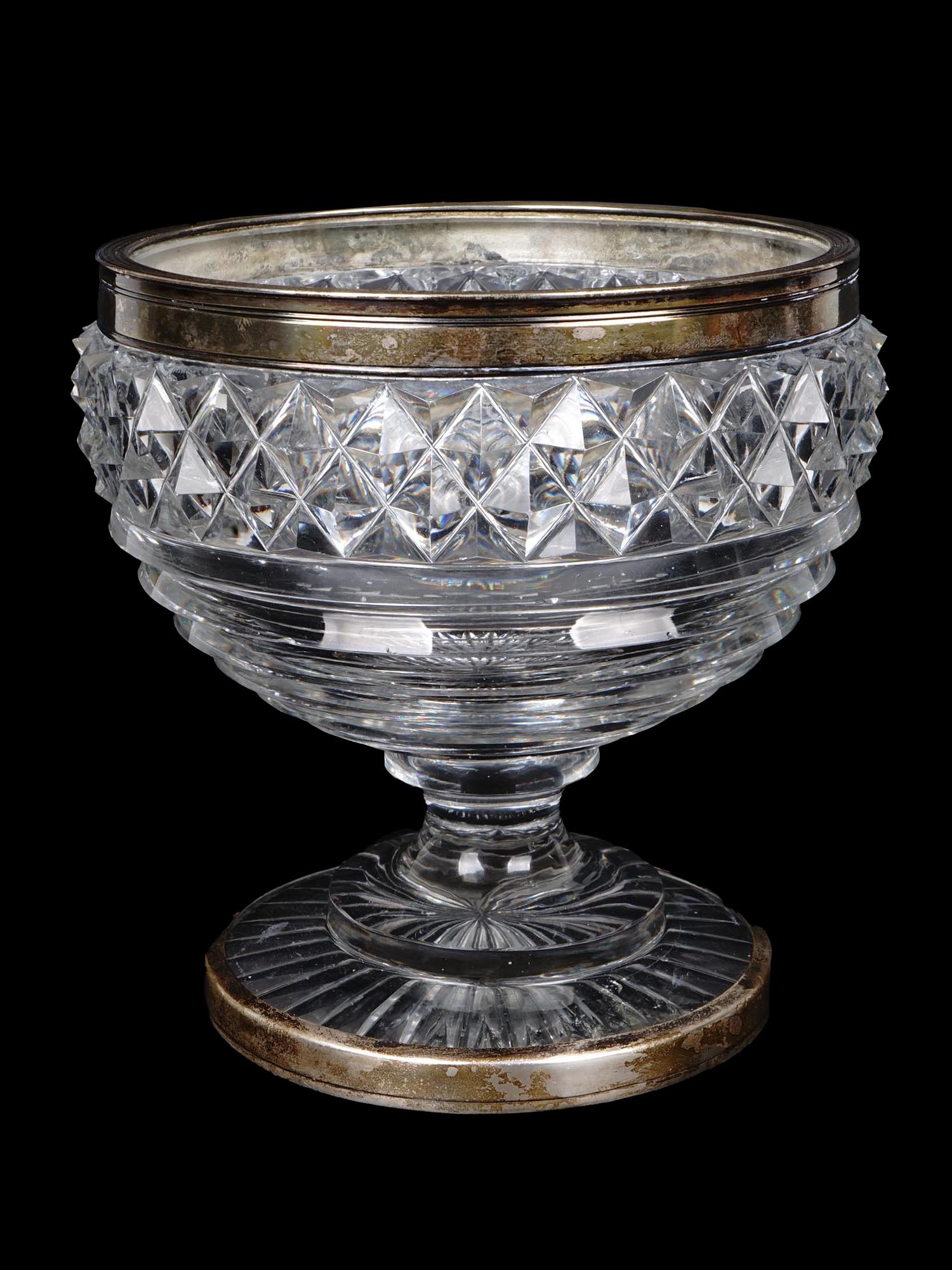 BRITISH ART DECO CUT GLASS AND SILVER CANDY BOWL PIC-0